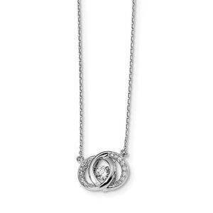 Platinum Plated Sterling Silver & CZ Dbl Circle Necklace, 15.5-17.5 In